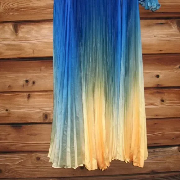 MAC DUGGAL 49903 Blue Ombre Pleated Charmeuse One-Shoulder Gown Dress 6 FLAWS - Picture 10 of 16